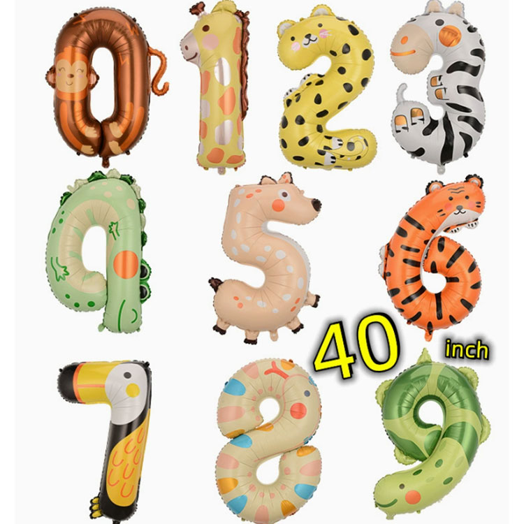 Globos de aluminio con números de animales de 40 pulgadas