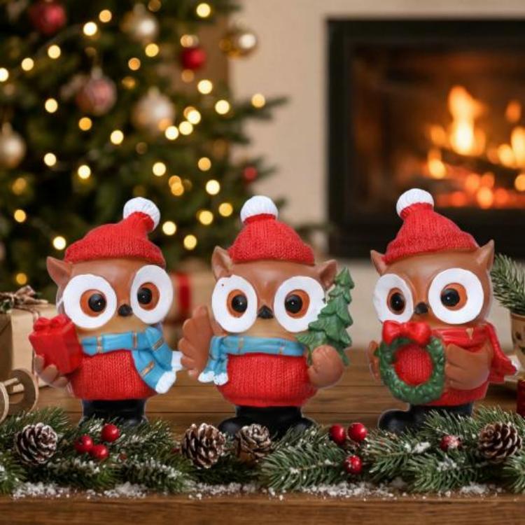 Adorno navideño de tres piezas con búho