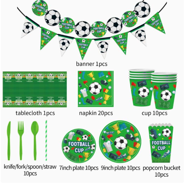 Juego de platos desechables para decoración de fiesta temática de fútbol