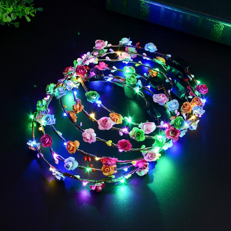 Corona de diadema de flores LED